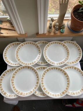 10 Corelle Corning Butterfly Gold Dinner Plates 10 1/2” SET OF TEN